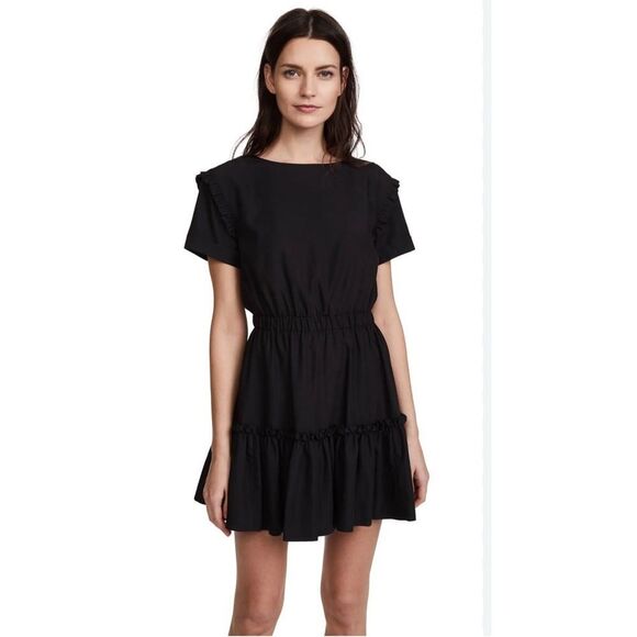 Alice + Olivia Garner Drop Shoulder Black Ruffle Mini Dress - Picture 1 of 9